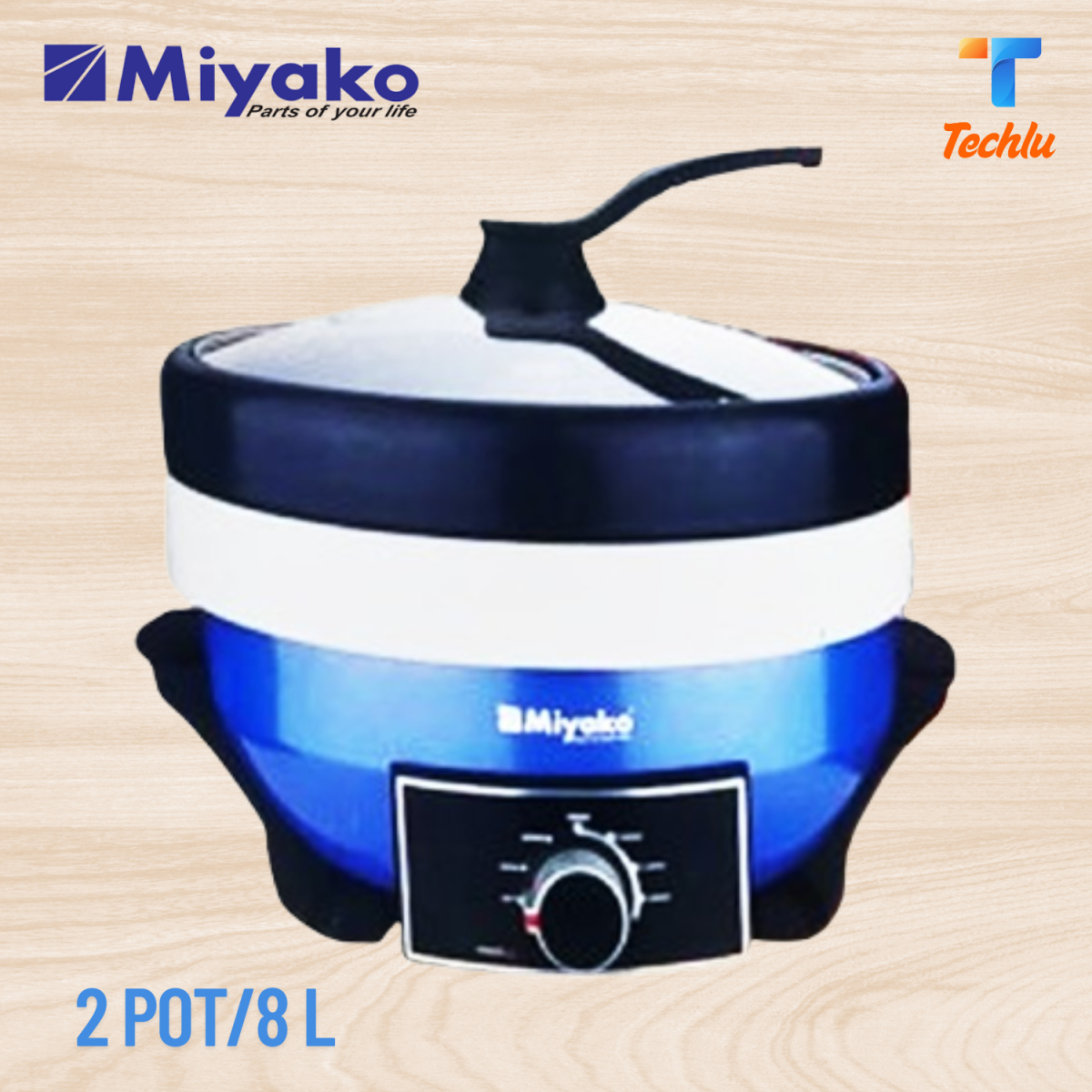 Miyako Double Pot Multi cooker, Electric Curry Cooker With Double Pot, Removable non-stick pan, Automatic cooking and warming system MC-800D (8 LTR)