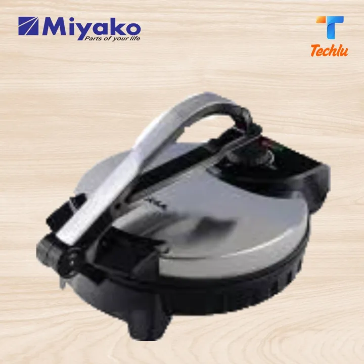 Miyako Electric Roti Maker RM-250 Black And Silver Brand: Miyako Model: RM-292 Making Roti is very easy and comfortable Width: Inches in Diameter Chapati Roti Maker Cool-touch Handle Slim body for compact storage Nonstick coated plate
