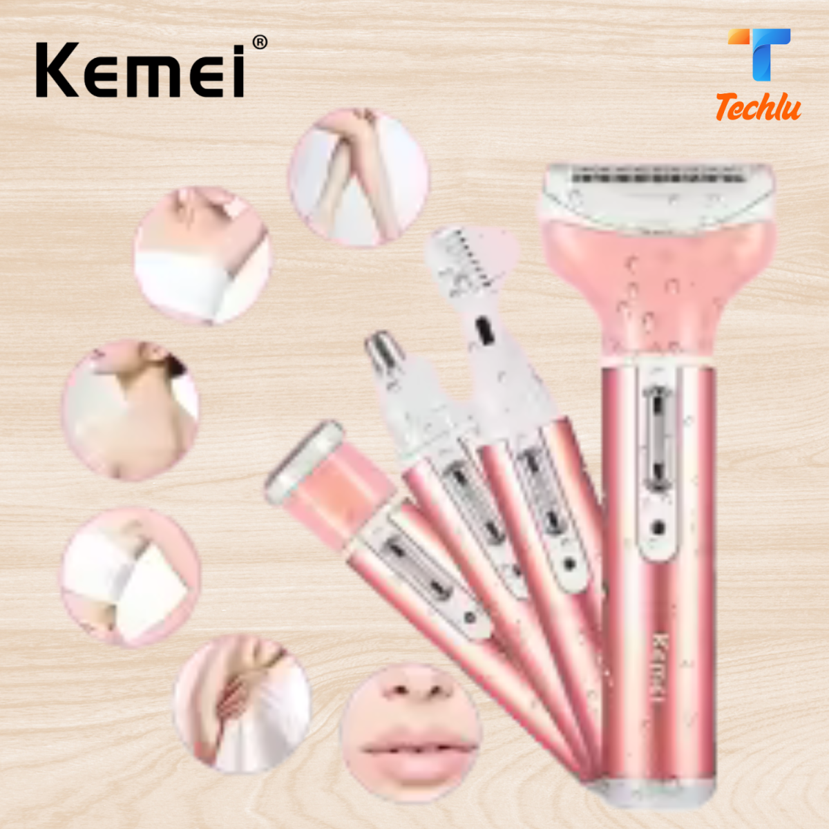 kemei lady shaver (3) Kemei 4 in 1 Multi-functional Rechargeable Body Shaver Beard Eyebrow Nose Trimmer for Women KM-6637