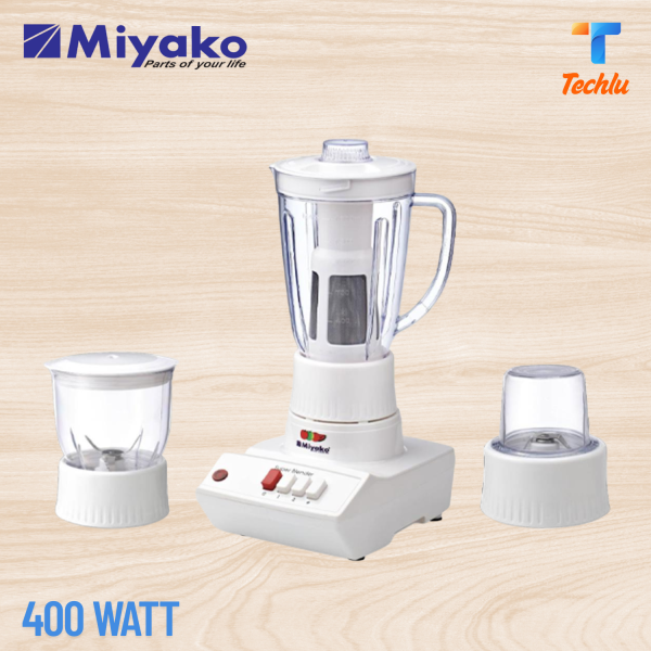 Brand: Miyako Model: 508 B 400 Watt Copper Motor 3 jar: Blending , grinding & Juicer Big Chopping Cup Juice Filter Any Spice Paste/ Power Can Make 2 Speed+ Pulse Rotation Piano Switch Control Long Life Stainless steel Cutting Blade Material: Electronics Warranty: 1 year Service