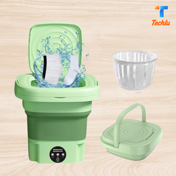 Portable Folding Washing Machine – Perfect for baby clothes, underwear & small items. 8L capacity, spin dry, compact design, easy to carry and store.
