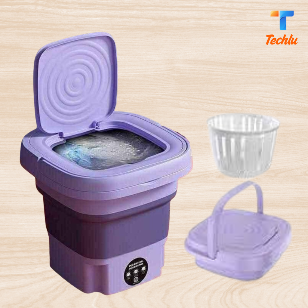 Portable Folding Washing Machine – Perfect for baby clothes, underwear & small items. 8L capacity, spin dry, compact design, easy to carry and store.